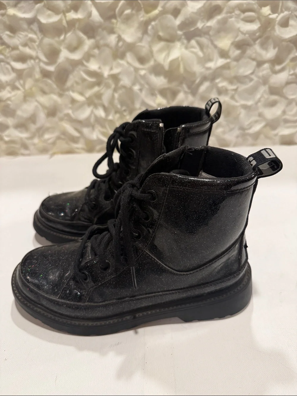 UGG Black Glitter Lace-Up Kids Combat Boots